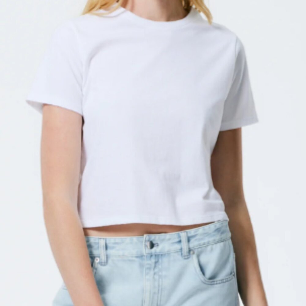 Tibi White Short Sleeve Top 100% Cotton Size M NWOT Crop Top